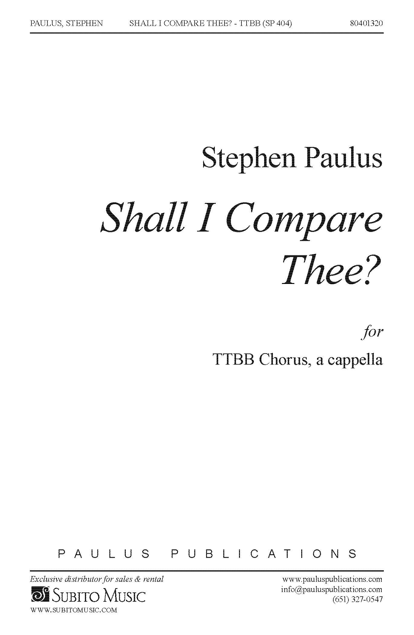 Shall I Compare Thee? for TTBB Chorus, a cappella